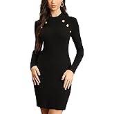 M.Infisavo Sheath Dresses for Women Knitted Lightweight Button-Decor Long Sleeve Knee-Length Fall Winter Sweater Dress