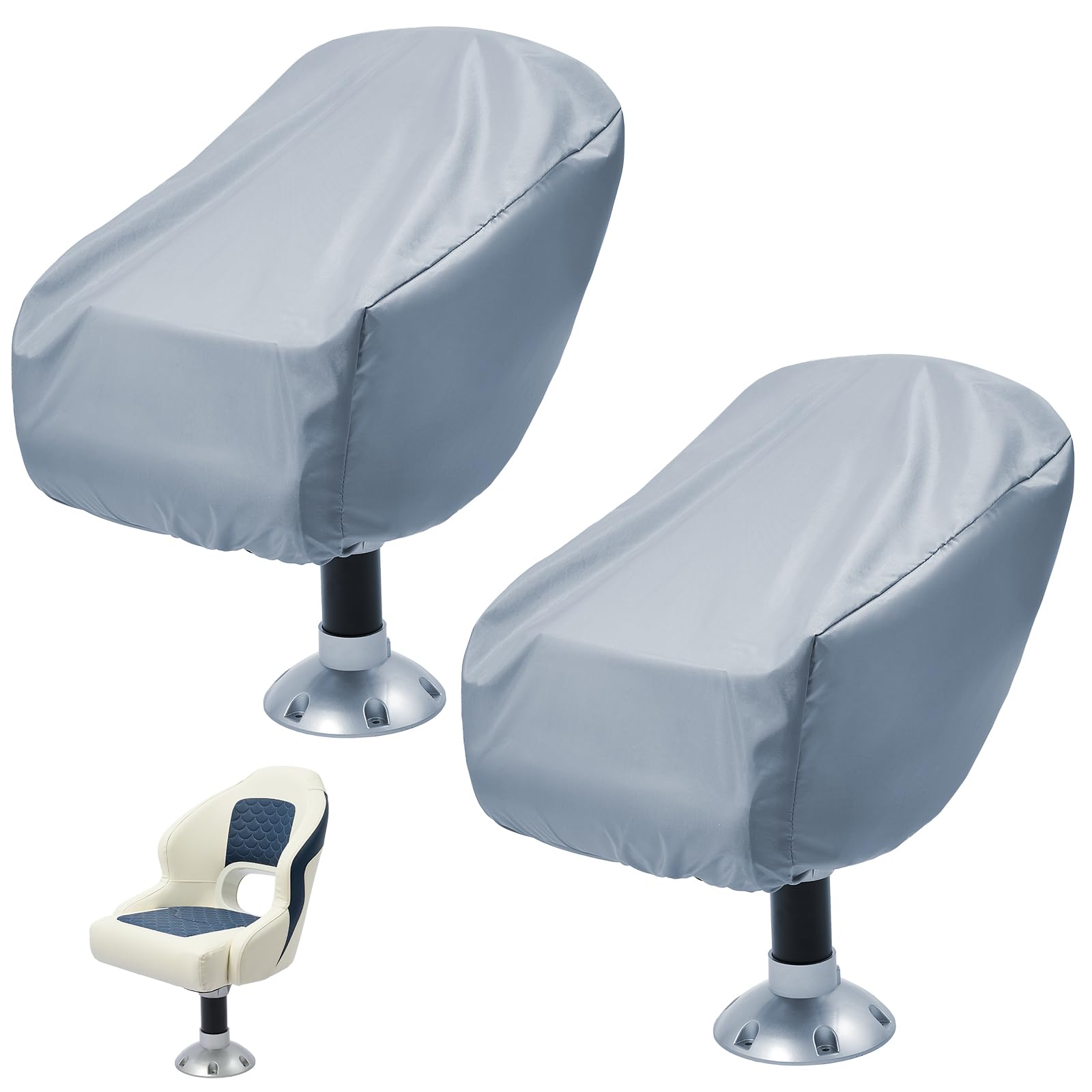 Photo 1 of 2 Pack Boat Seat Covers - Waterproof 600D Heavy Duty Boat Caption Seat Cover - 24W x 22D x 24H inch, Grey.