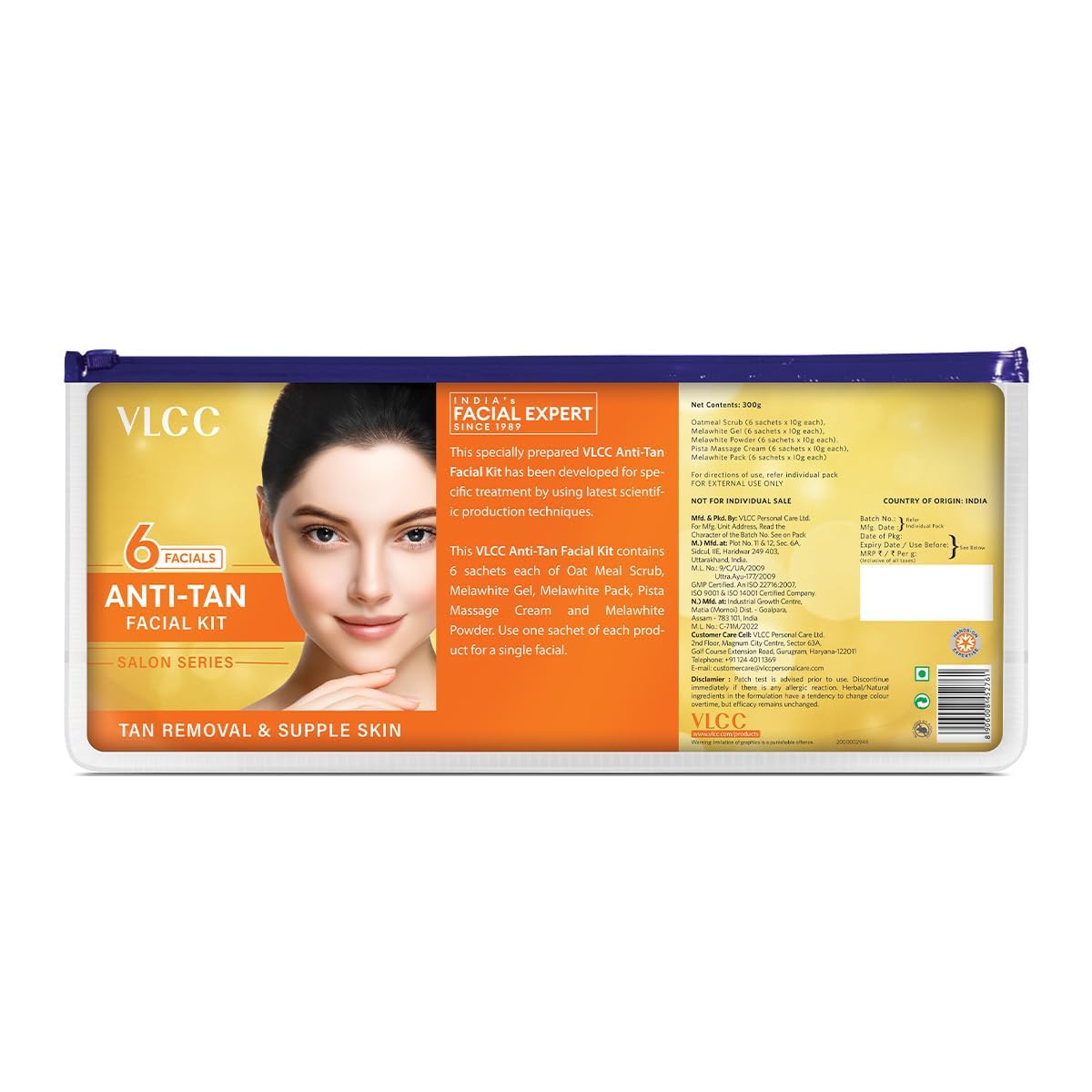 VLCC Salon Series Anti Tan Facial Kit for Anti-Tan Facial Kit | Fights Sun Tan, Uneven Skin Tone | Refines and Brightens Skin Tone For Glowing Complexion (6 Facials) 300g