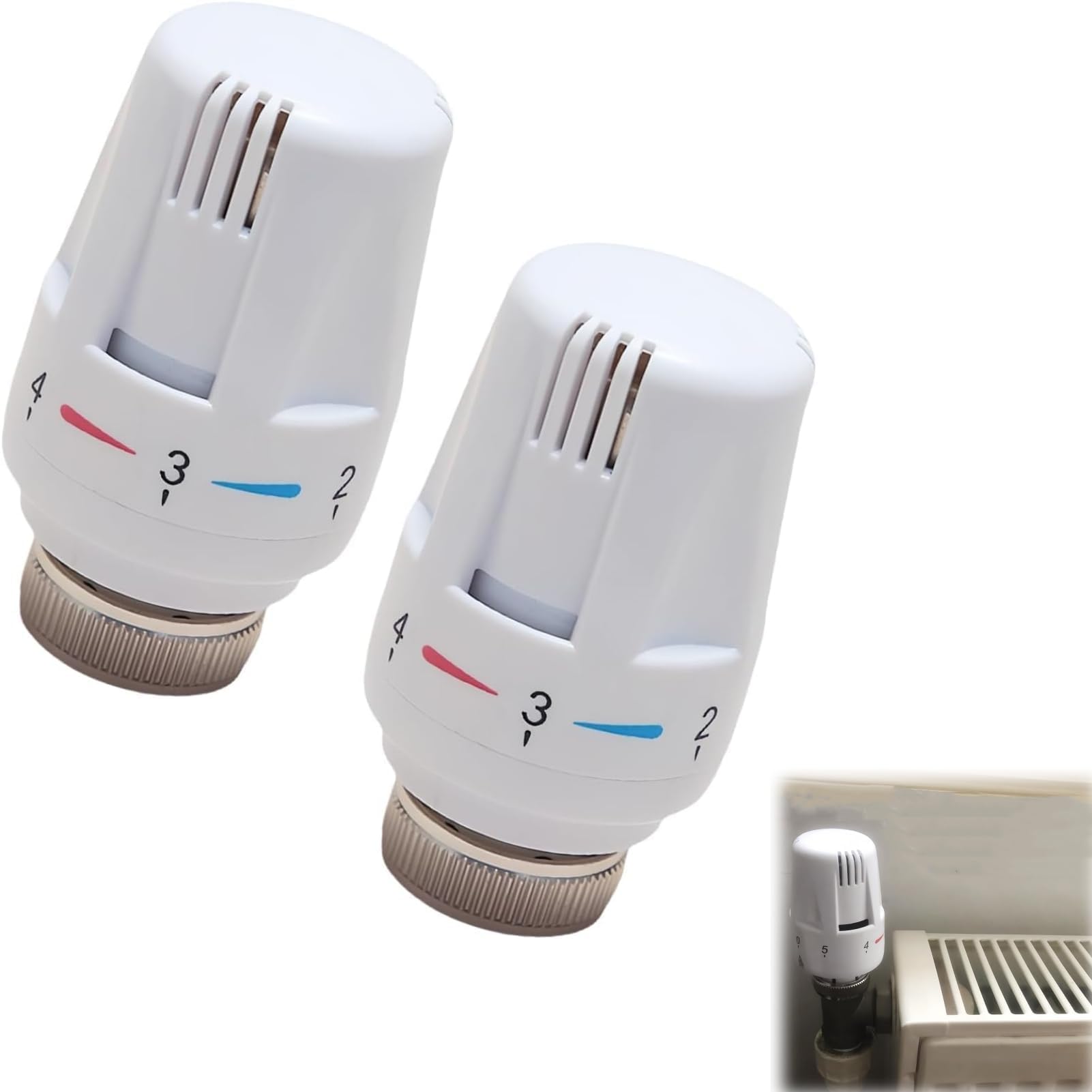 2 Pcs Thermostatic Radiator Valve, Radiator Automatic Thermostat Valve Replacement Heads, Standard M30x1.5 DN25 Electric Regulating Valves Universal for Home Office Plumbing Heating Systems(White)