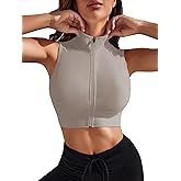 Verdusa Women's Zipper Front Y2k Crop Tank Top Slim Fitted Sleeveless Mock Neck Going Out Tops Streetwear