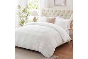 Cozyide White Duvet Cover Queen Size, Soft 3-Piece Seersucker Queen Duvet Cover Set, All Seasons Bedding Set with Zipper Closure and Corner Ties(90"x90", 2 Pillow Cases 20"x26")