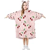 YETTASBIN Cherry Wearable Blanket Hoodie for Kids, Oversized Soft Cozy Flannel Sweatshirt Blanket with Pocket
