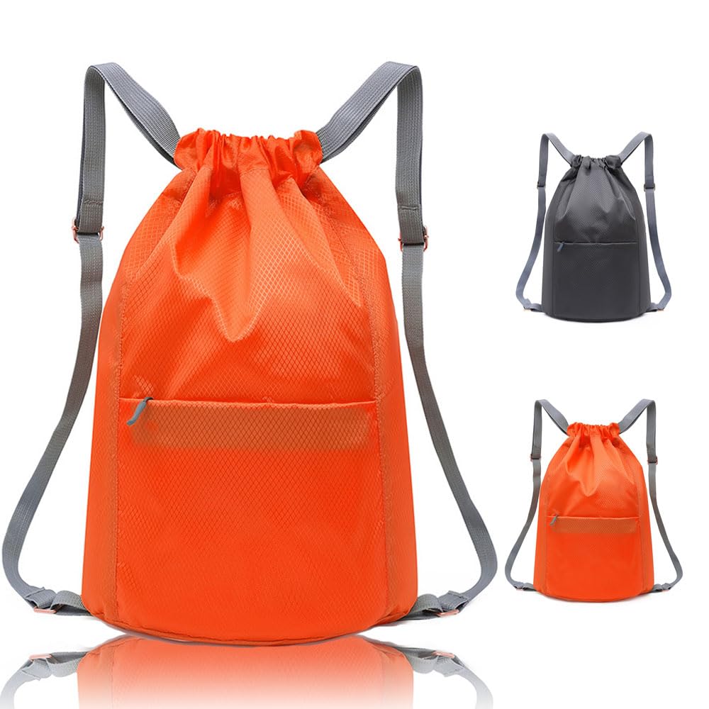 Bundle Pocket Drawstring Bag Waterproof Sports Fitness Neutral Men Women Diamond lattice Simple Lightweight Large Capacity Backpack for Sports, School, Gym, Travel and Various Activities(Orange)