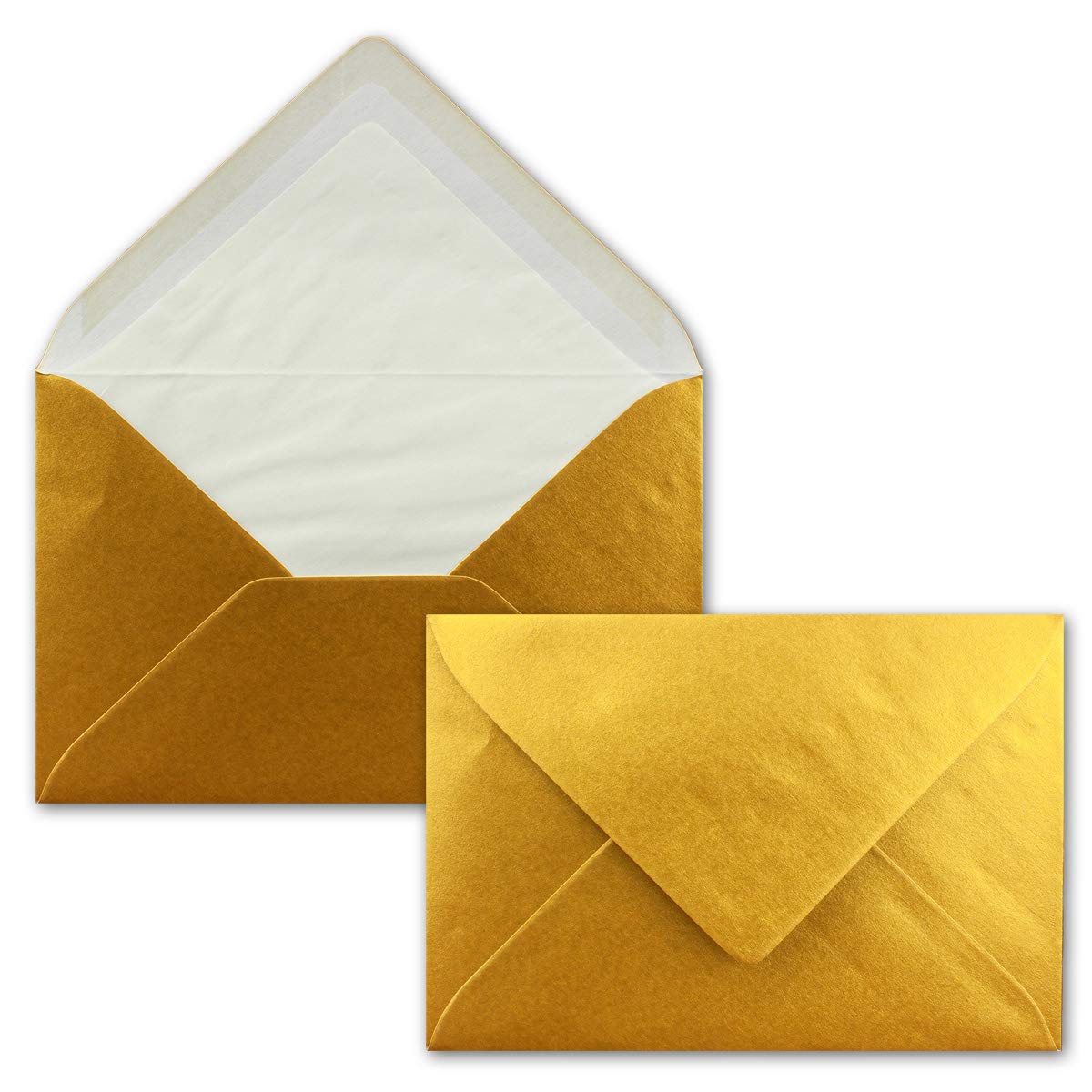 NEUSER PAPIER 75 envelopes Gold Metallic Glossy - DIN C6 - lined with white tissue paper - 90 g/m² - 11.4 x 16.2 cm - wet glue -