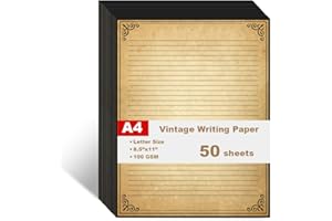 LYUZECHEEAN Vintage Lined Paper with Antique Border Design, 50 Sheets, Stationary Paper for Writing Letters, 100gsm, 11 x 8.5'', Aged Stationery for Writing Letters, Invitations, Stationery Writing Papers