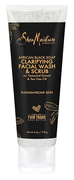 SHEAMOISTURE FACIAL WASH AND SCRUB AFRICAN BLACK SOAP FOR BLEMISH PRONE SKIN TO CLARIFY SKIN 4 OZ