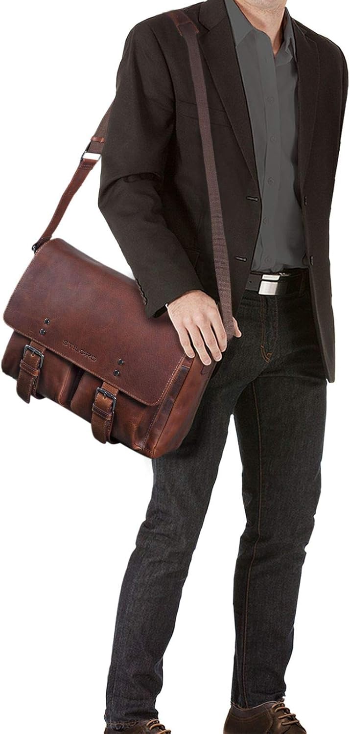 STILORD "Hunter" Leather Messenger Bag 13 Inch Laptop Bag Vintage Shoulder Bag Briefcase for Men Satchel in Genuine Leather Colour:Mocca - Image 3