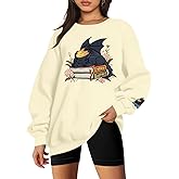 ASTANFY Oversized Book Sweatshirt Women Funny Bookish Sweatshirts Book Lover Shirt Bookworm Sweaters Reading Long Sleeve Top