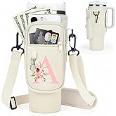 Initial Water Bottle Holder with Strap for Stanley Cup Accessories 40 oz Tumbler/Simple Modern Tumbler Bag, Water Bottle Carrier Bag with Strap,Personalized Valentine's Day Gift for Women,Her & Girls