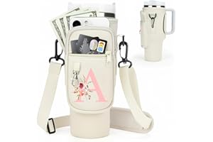 SERNAXI Initial Water Bottle Holder with Strap for Stanley 40 oz Tumbler/Simple Modern 40 oz Tumbler,Water Bottle Carrier Bag with Strap,Personalized A-Z Phone Pocket for Stanley Cup Accessories