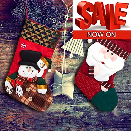 aingycy Christmas Stockings Socks Large Xmas Stockings Bag Hanging Decor Christmas Boots Christmas Party Decoration Santa&Snowman Pattern (2 Pack)