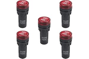 Bettomshin 5Pcs 12V 22mm/0.87" Rde Flash Alarm Indicator Light,Beep LED Pilot Signal Lamp w Buzzer Flush Panel Mount Industrial Signal Lamp Buzzer 30000H for Propagate Signal