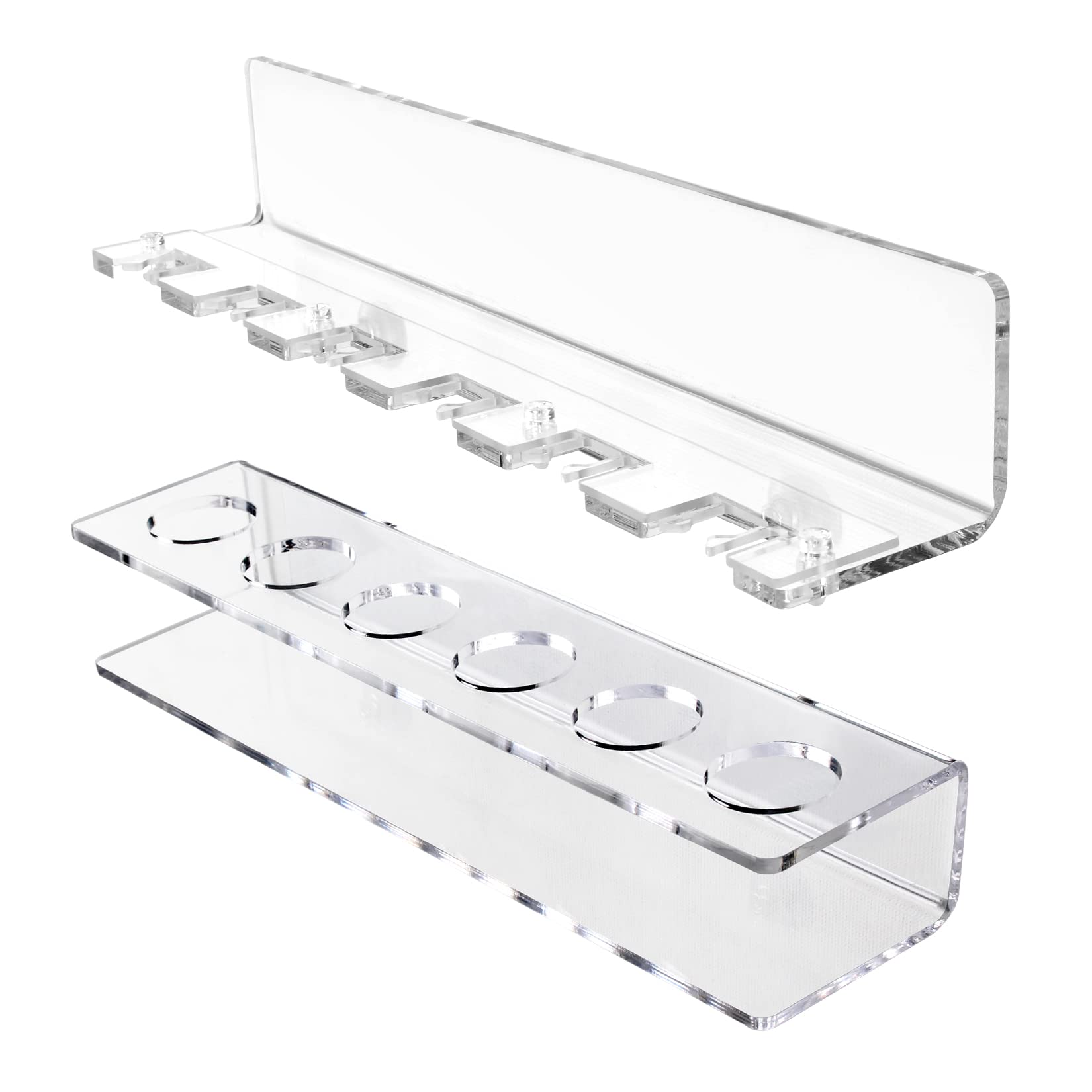 Photo 1 of BVANQ Pool Cue Rack Wall Self-adhesive Mounted Rack for Billiard,Optional 2 Style Acrylic Pool Stick Stand Holds 6 Cues, Mounted with Screws or Self-adhesive (Top Clip 6 Cues Holder)