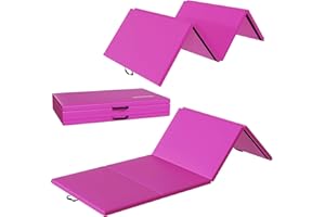 Fitvids Folding Exercise Gymnastics Mat 10'x4'x2" Gym Workout Mat with Carrying Handles High-Density Anti-Tear Portable Aerobics Mats for Home Gym​ Tumbling MMA Core Training, Multiple Colors
