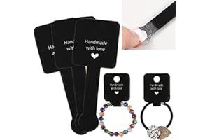 100 Pcs Necklace Display Cards,Self Adhesive Bracelet Display Cards,4"x1.5" Black Handmade with Love Blank Cards,Personalized