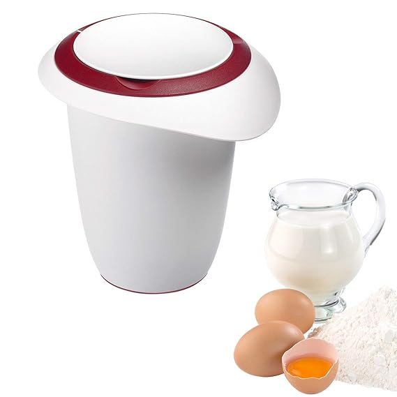 Westmark Quirltopf mit Spritzschutz, Deckel und Ausgießer, Kunststoff, Füllvolumen: 1 Liter, Weiß/Rot, 3151227R