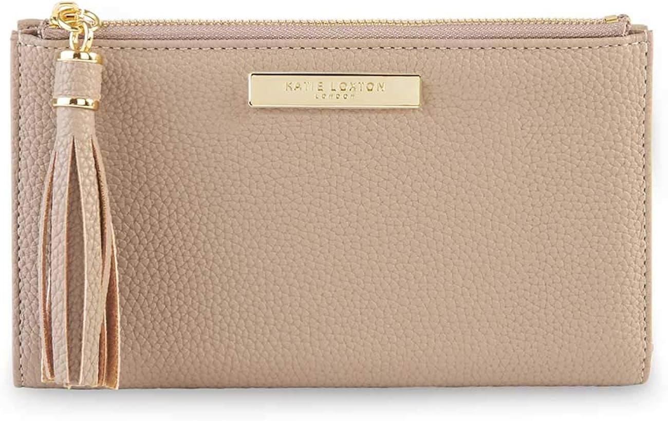 Katie Loxton Tassel Womens Vegan Leather Foldout Purse Wallet Taupe at