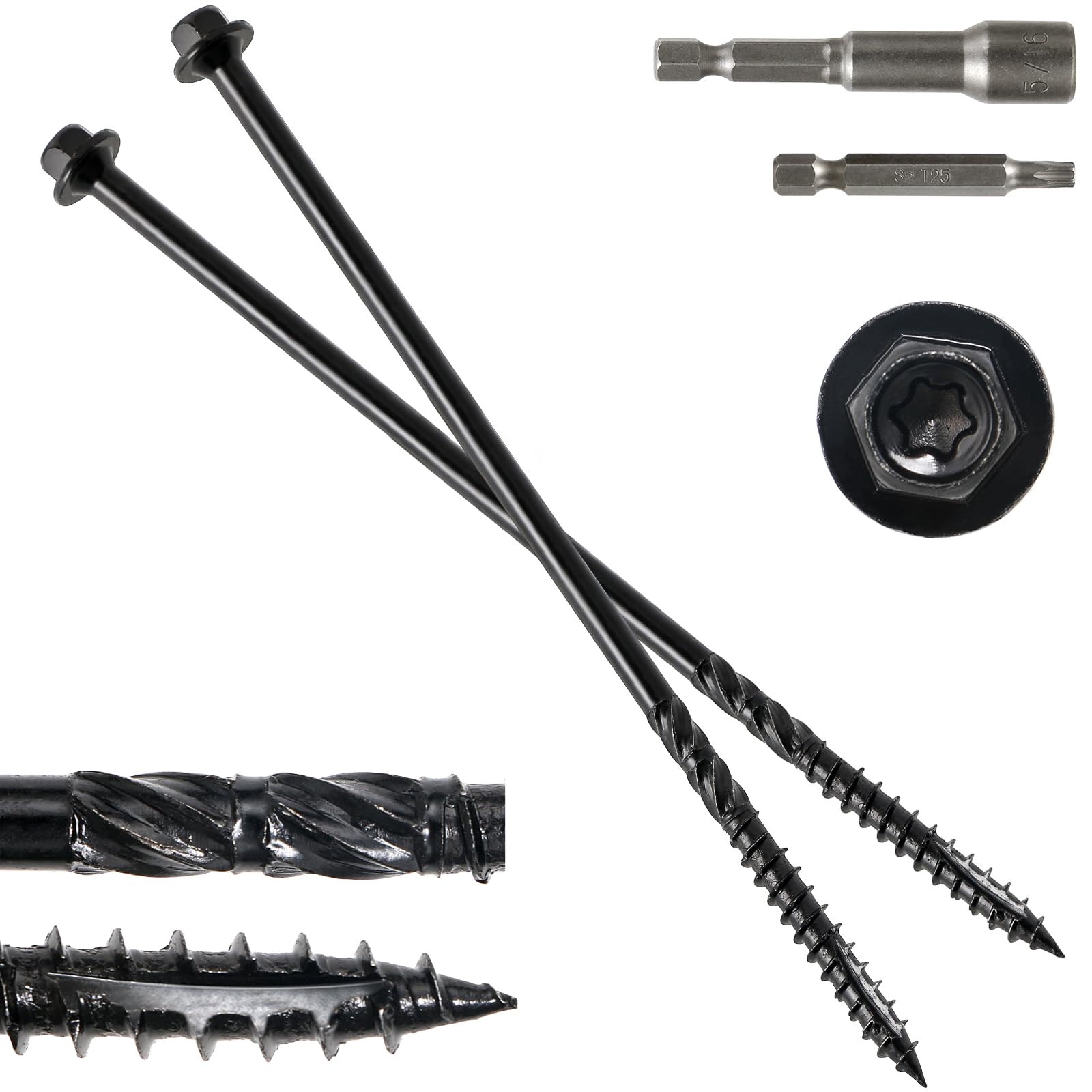 Photo 1 of #14 x 10 Wood Structural Screws 50 Pack Hex Head Lag Screws, Rust Resistant Timber Screws for Timber/Log/Landscaping Wood (Black)