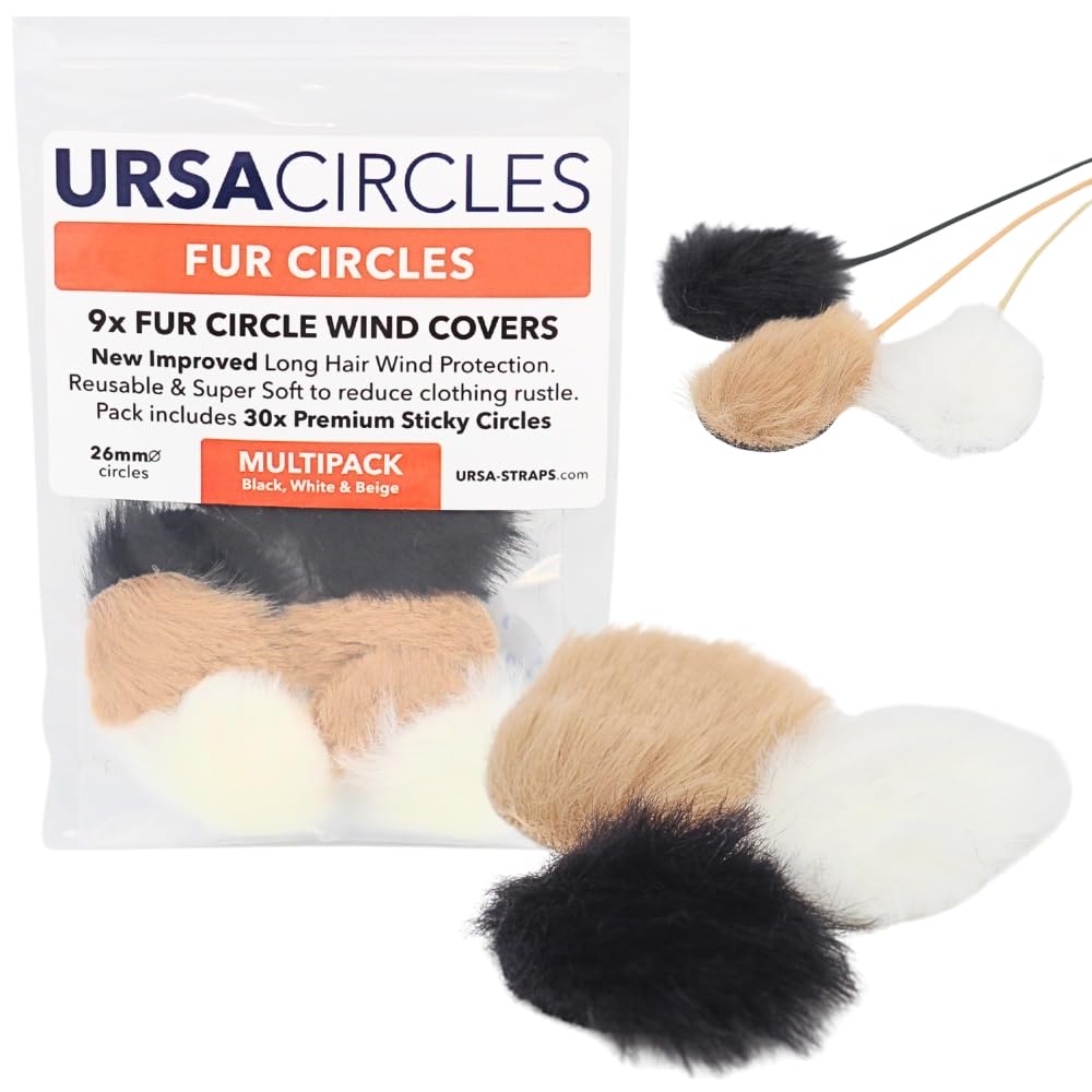URSA Fur Circles - Mini Windshields for Lavalier/Lapel Microphones. Reduce Wind Noise & Clothing Rustle. Compatible with Sennheiser, RODE, Sanken, Tascam (9x Circles + 30x Premium Stickies, Multipack) — image 1