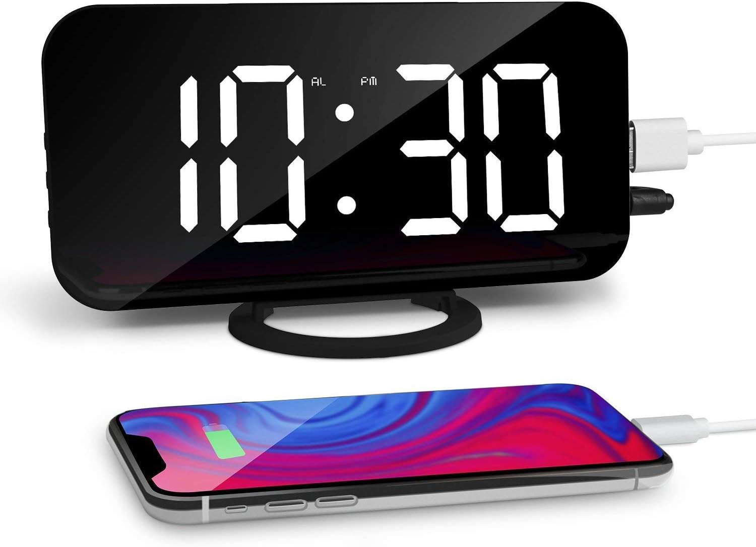 FANMURAN Reloj Despertador Electrónico Digital Espejo LED Dual USB