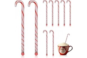 FoldTier 6 Pcs Christmas Glass Drink Stirrers 7 Inch Xmas Stir Sticks Reusable 3D Coffee and Cocktail Stirrers Hot Cocoa Bar Supplies for Holiday Party Favors (Candy Cane)