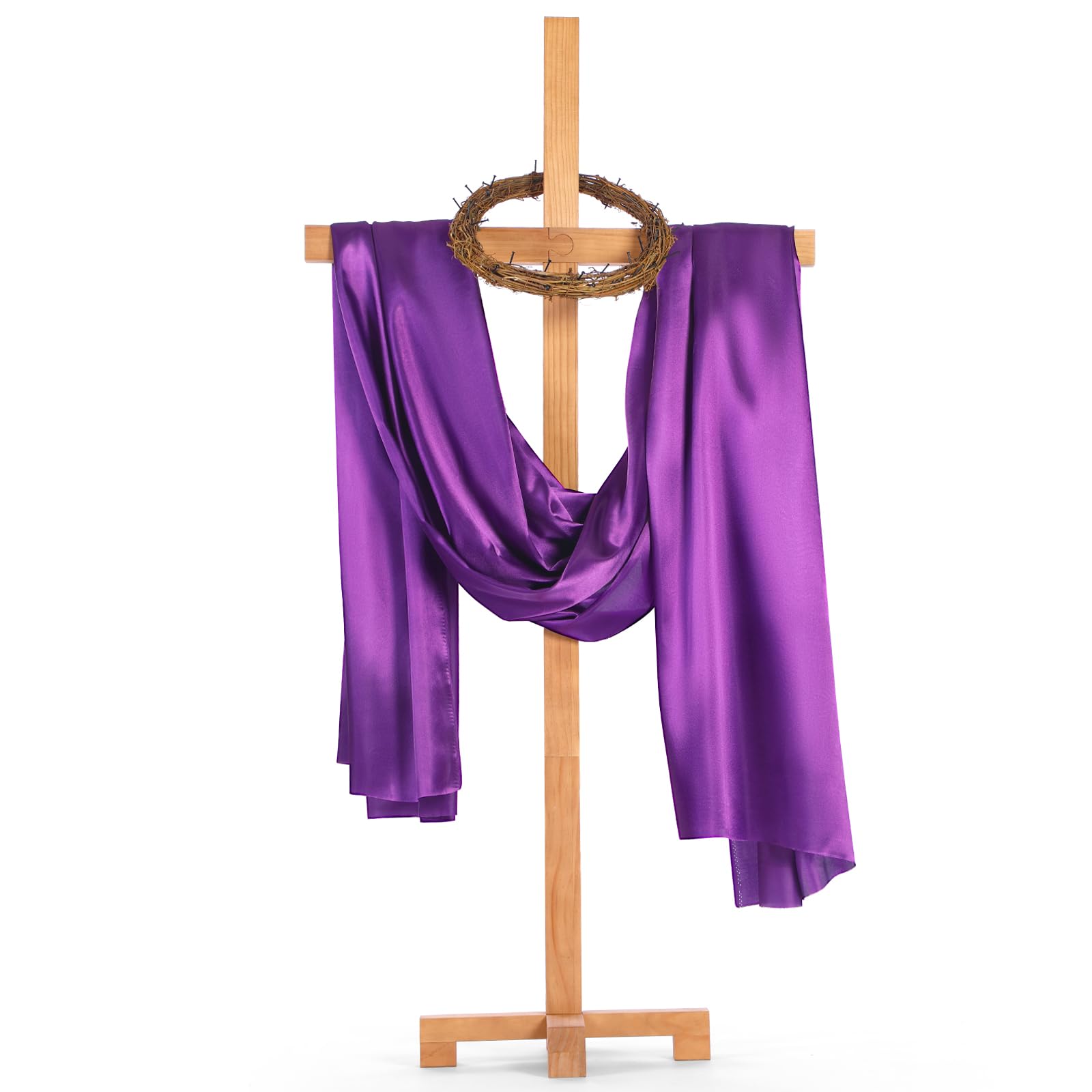 Photo 1 of CroBlissful 58'' Large Easter Wood Cross with Jesus Crown of Thorns & Satin Purple Cloth, Large Standing Cross Decoration He Is Risen Outdoor Easter Decor for Lent Church Christian Religious