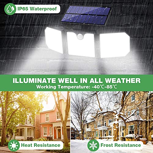 Luz Solar Exterior GolWof 2 Piezas 230LED 3 Cabezas Lampara Solar Exterior con Sensor de Movimiento 270º lluminación Foco Solar Exterior IP65 Impermeable para Frente Jardin Garaje Camino Patio