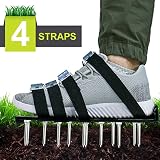 Blissun Lawn Aerator Shoes, 4 Aluminum Alloy Buckles Spiked Aerating Lawn Sandals, 26 Nails for Aerating Your Lawn or Yard, 4 Adjustable Straps Universal Size