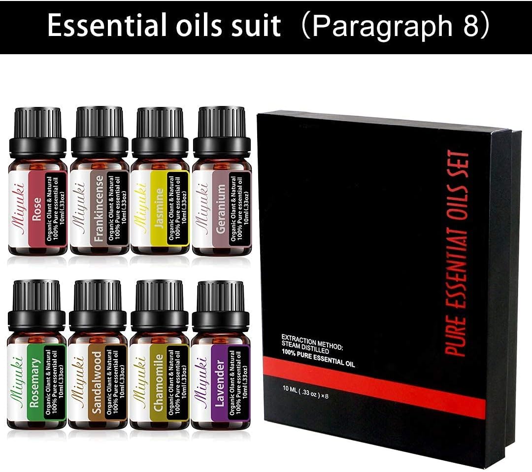 Miyuki Essential Oil Sets Organic Plant & Natural 100% Pure Oils with Rose,Frankincense,Jasmine,Geranium,Lavender,Chamomile,Sandalwood,Rosemary - 8 Pack x10ML: Health & Personal Care