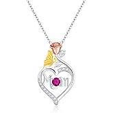 Molenia Mom Birthstone Silver Necklace Genuine 925 Sterling Silver Mothers Day Mama Necklace Jewelry Gifts Rose Heart Dainty Pendant Birthday Gifts for Women Wife Mom from Daughter Son