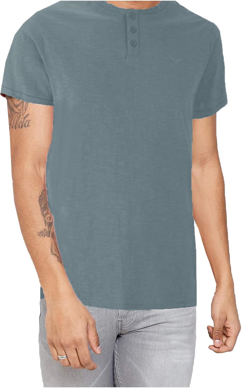 Mens Threadbare Oliver Designer Grandad Collar Crew Neck T Shirt