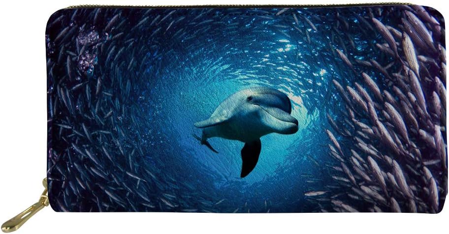 Showudesigns Dolphin Long Wallet Clutch with Cash Compartment Card Holder for Women Business