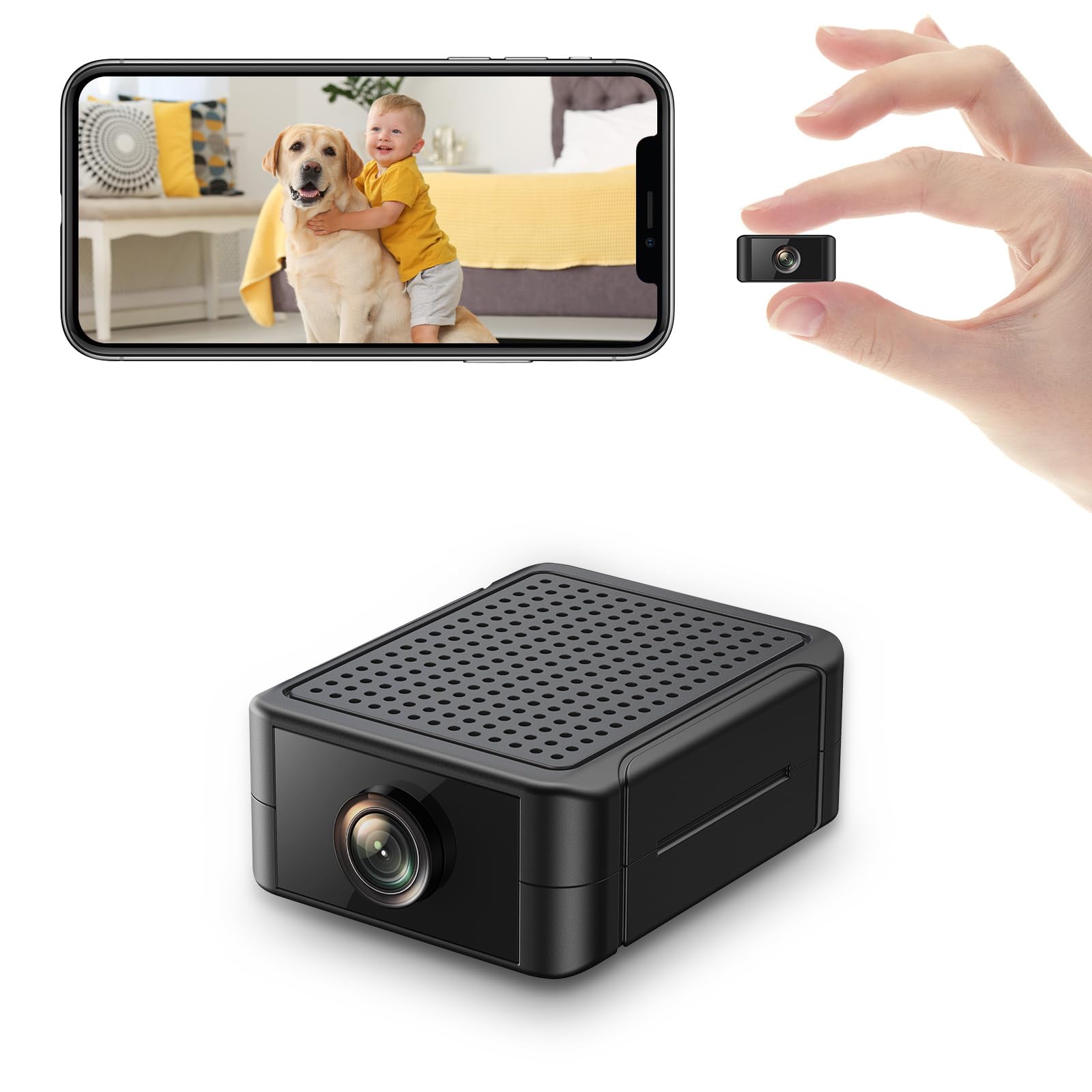 Mini Kamera, 4K HD WLAN Überwachungskamera Innen Für Live Übertragung Handy APP, WiFi Camera Nachtsichtkamera mit Bewegungsmelder/Lange Batterielaufzeit/Cloud-Speicherplat