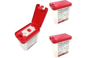 FINEPRO 0.2L Size Portable Pen-Needle Disposal Container [Pack of 3] Diabetes Care (0.2L, Red+Clear, 3)