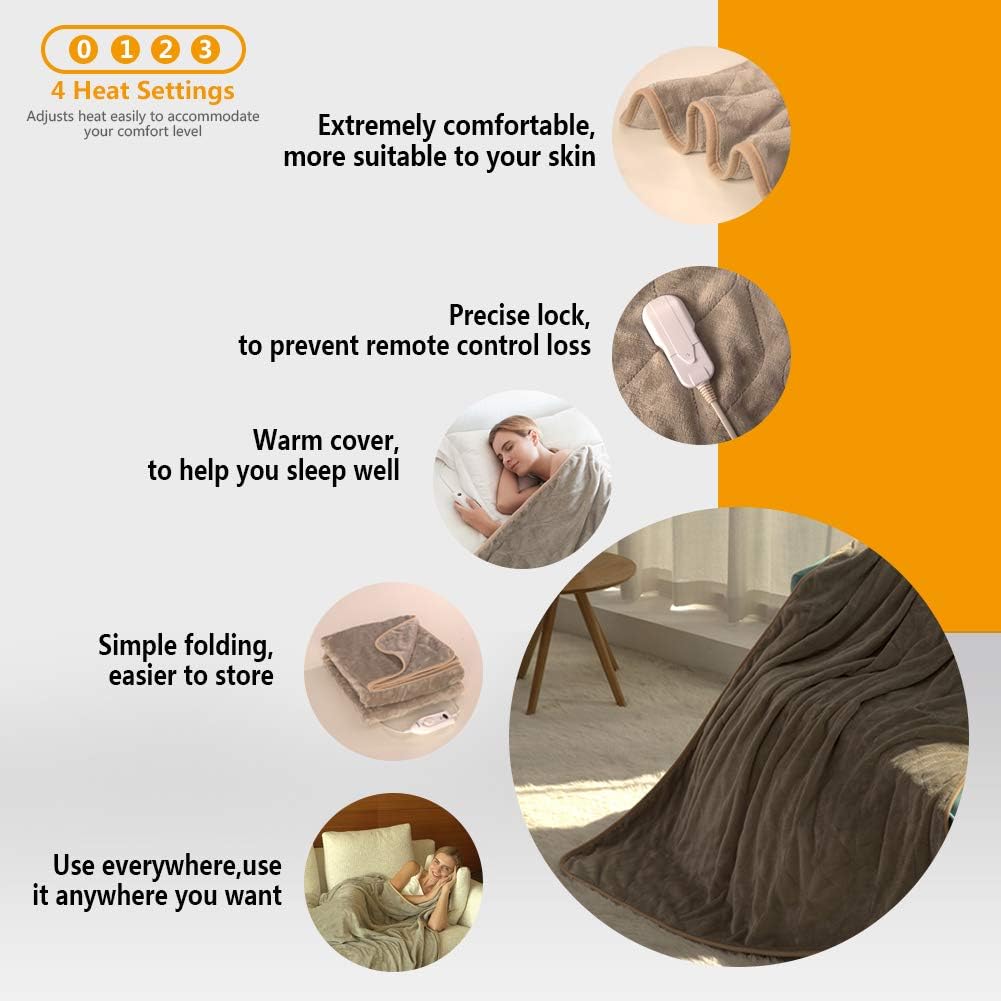 Electric Heated Throw Blanket 50 x 60 Inch, Cosy Fleece Heated Blanket with 4 Heating Levels and Overheating Protection System (Khaki): Kitchen & Dining