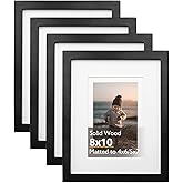 KINLINK 8x10 Picture Frame Black, Solid Wood Frames with Acrylic Plexiglass for Pictures 4x6/5x7 with Mat or 8x10 without Mat, Tabletop and Wall Display Photo Frame, Set of 4