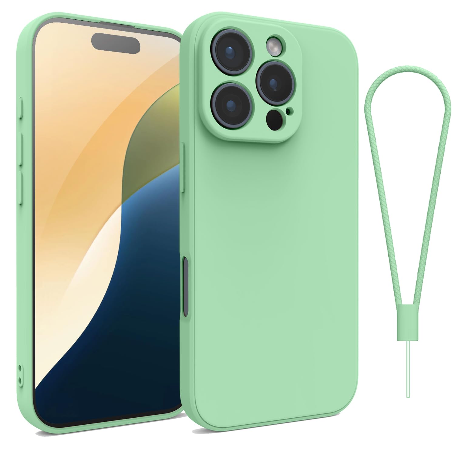 Andwing For iPhone 16 Pro Case,Silicone Case Soft Ultra For iPhone 16 Pro Phone Case Slim Protective Shockproof Cover Scratch-Resistant Microfiber Lining, 6.3" Light Green