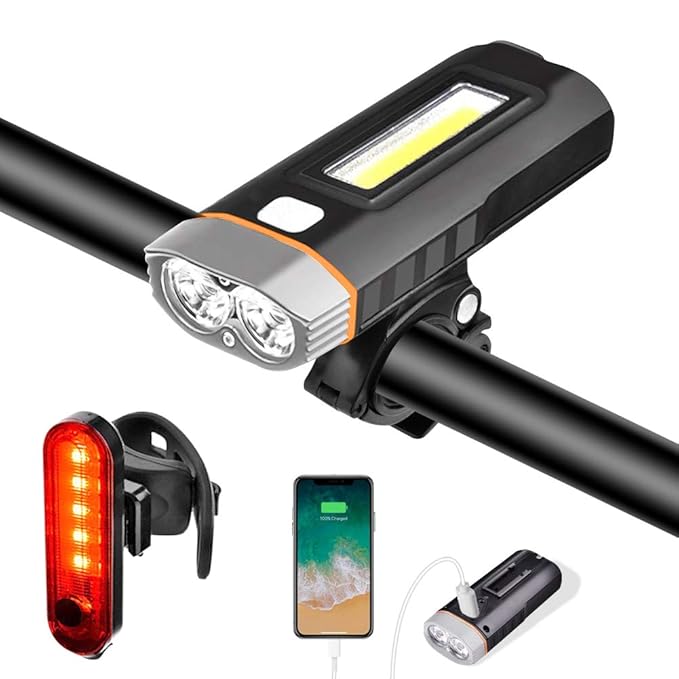 Luci Bicicletta LED Luce Bici Faro Fanale Anteriore Fari Kit USB
