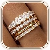 TOSGMY Stackable Gold Rings for Women Non Tarnish Dainty 14K Gold Plated Cubic Zirconia Wedding Bands Ring Set Minimalist Thumb Promise Engagement Eternity Ring Stack Gold Jewelry Size 6-10