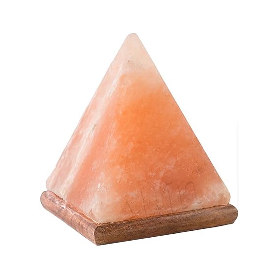 Allin Exporters Himalayan Glow Hand Carved Natural Crystal Himalayan Pyramid Salt Lamp - Genuine Wood Base and Bulb with Long Cable