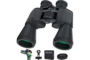 YUANZIMOO 20x50 HD Binoculars for Adults with Upgraded Phone Adapter Waterproof High Power Professional Binoculars with Low Light Night Vision for Hunting Bird Watching with Case and Strap, Black