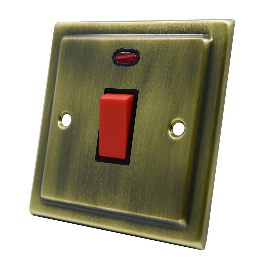 AET VABCSWBL 45 A 1 Gang Victorian Antique Brass DP Cooker Switch with Neon Indicator