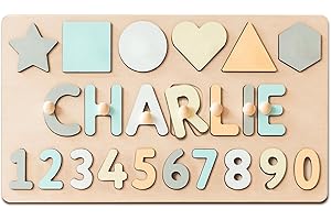 WNNNS Name Puzzle for Kids Personalized Baby Gifts Wooden Toys Puzzles for Toddlers 1-3 Shapes Number Puzzle Educational Lear