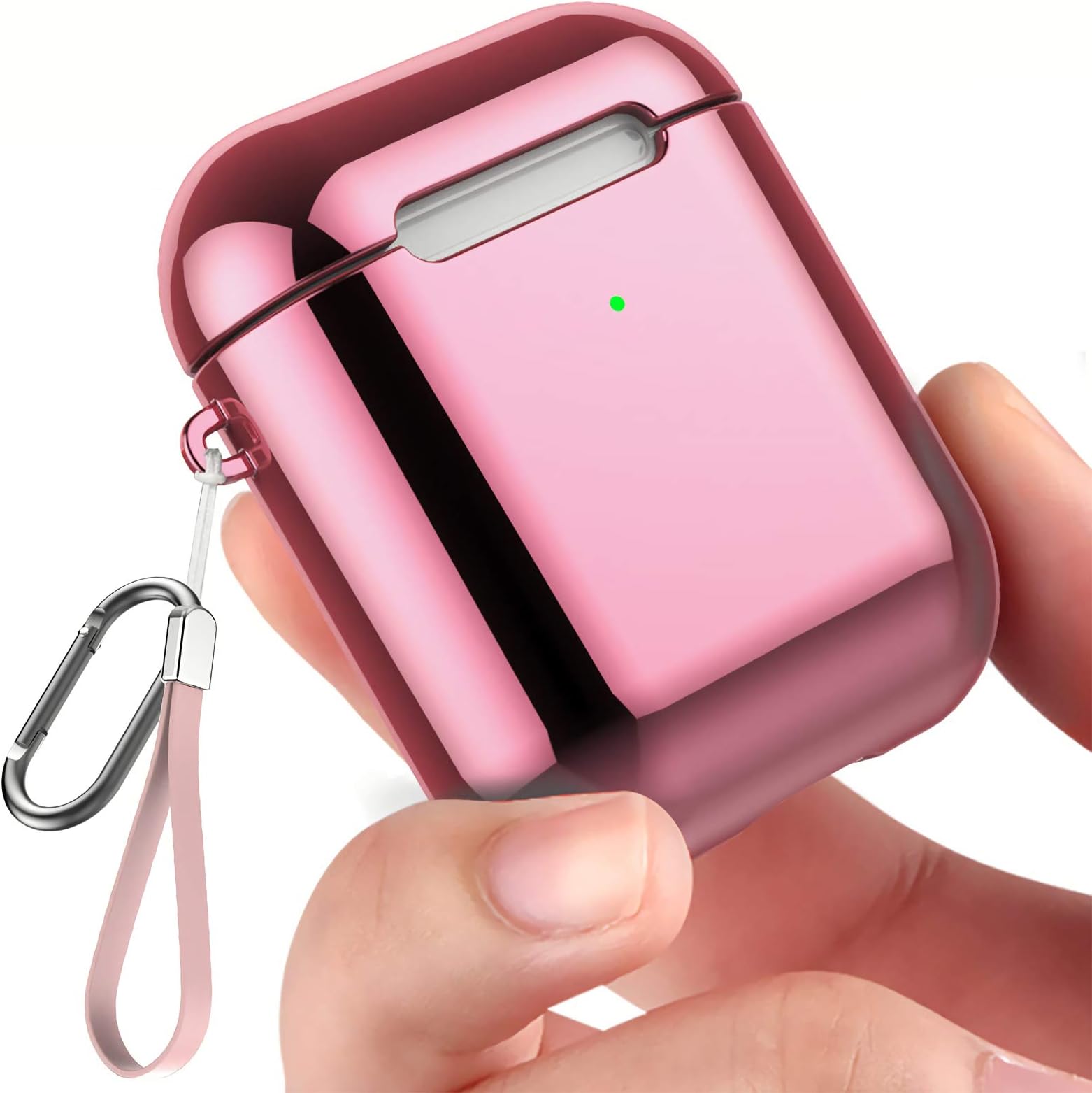 REFLYING 2019 Case Compatible for AirPods 1 & 2, Soft TPU Plated Protective Case with AirPods Ear Hook and Strap [ Front LED Visible]