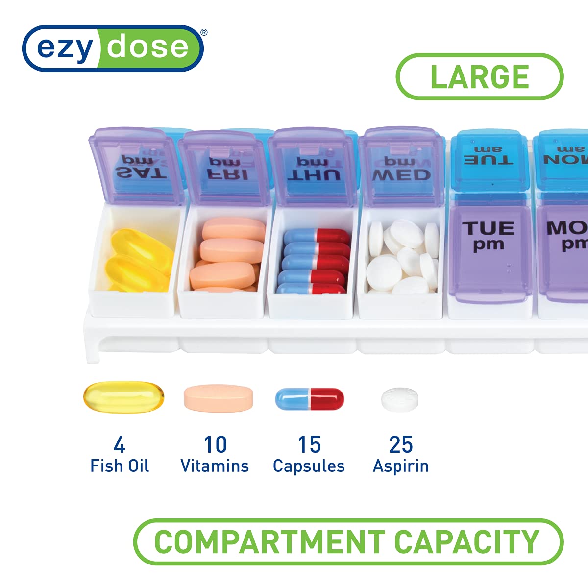 Ezy Dose Weekly AM/PM Travel Pill Organizer and Planner │ Removable AM/PM Compartments │ Great for Travel (Small)