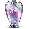 Artistone 2inch Rainbow Fluorite Crystal Stone Angel Figurines Carved Gemstone Pocket Guardian Angel Statue Chakra Healing Crystals Home Decor