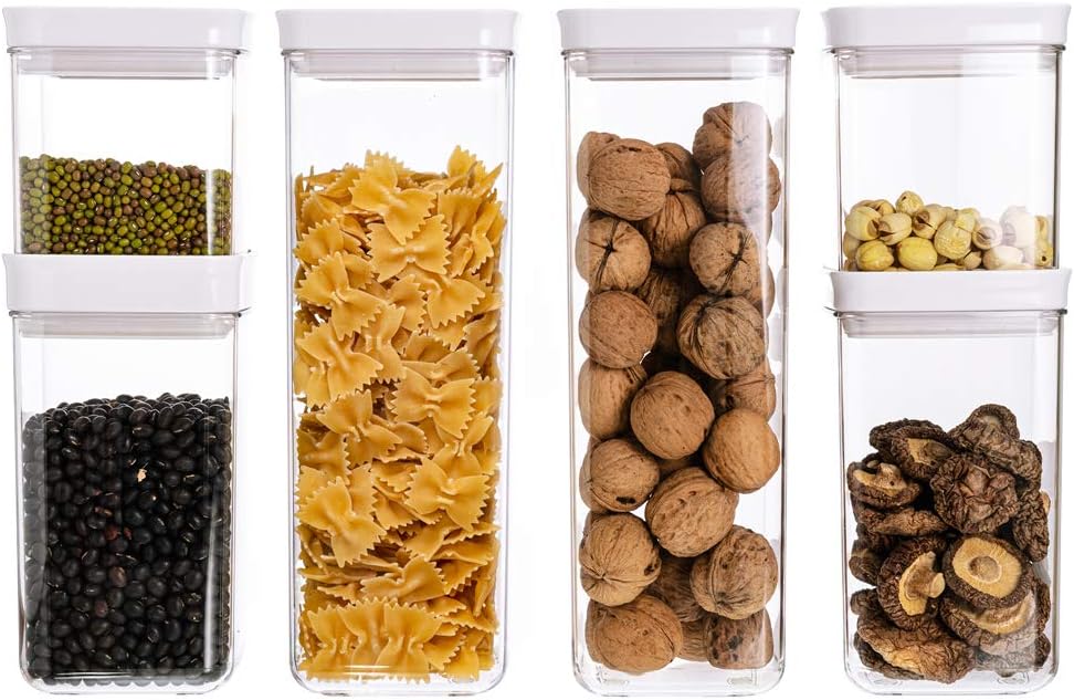 Square Airtight Food Storage Containers with Lids, BPA Free Plastic Clear Kitchen Pantry Organization Containers, Great for Flour, Sugar, Cereal 6PCS