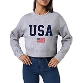 Ymoshoe 4th of July Sweatshirts For Women USA Cropped Sweatshirt American Flag Sweaters Long Sleeve Patriotic Crop Tops 2025