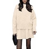 CHARTOU Women Sweater Skirt Sets 2 Pieces Outfits Loose Fit Pullover Sweater Knitted Mini Skirt